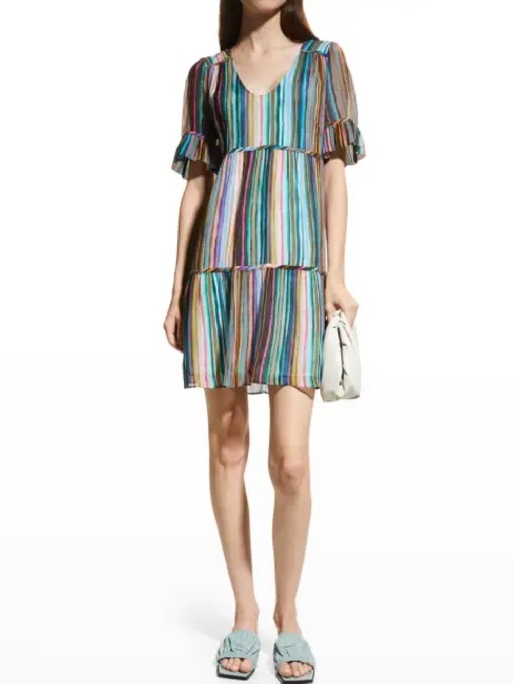 Marie Oliver Vanessa Striped Tiered Dress | Silk Blend | Medium